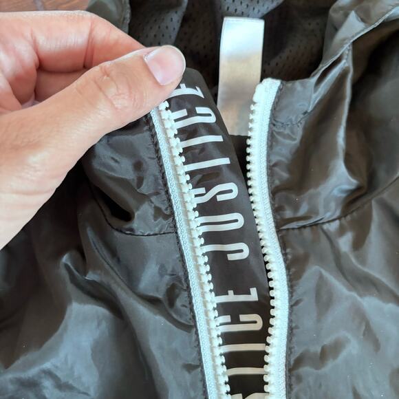 Justice Girls Size 10 Large Windbreaker Jacket Lightweight Black Zip Up Hooded - Picture 3 of 6